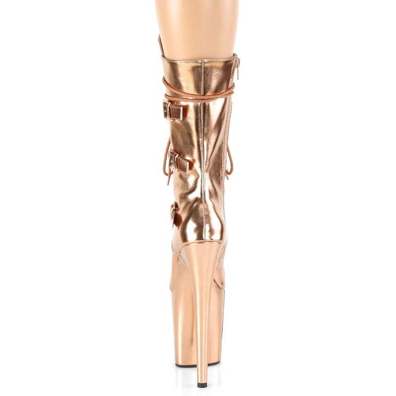 Pleaser FLAMINGO-1053 Platform Mid-Calf Boot (Rose Gold Metallic Pu/Rose Gold Metallic Pu)