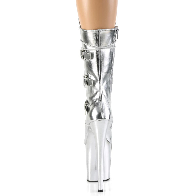 Pleaser FLAMINGO-1053 Platform Mid-Calf Boot (Silver Metallic Pu/Silver Metallic Pu)