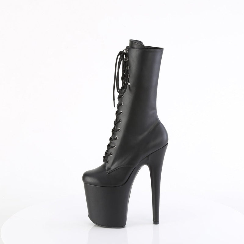 Pleaser FLAMINGO-1054 Platform Mid-Calf Boot (Black Faux Leather/Black Matte)