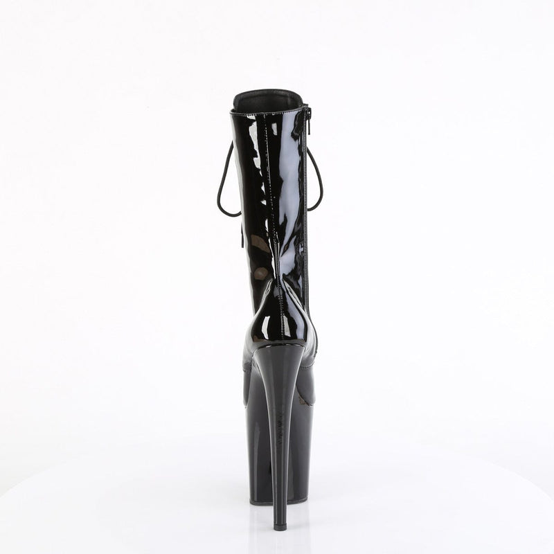 Pleaser FLAMINGO-1054 Platform Mid-Calf Boot (Black Patent/Black)