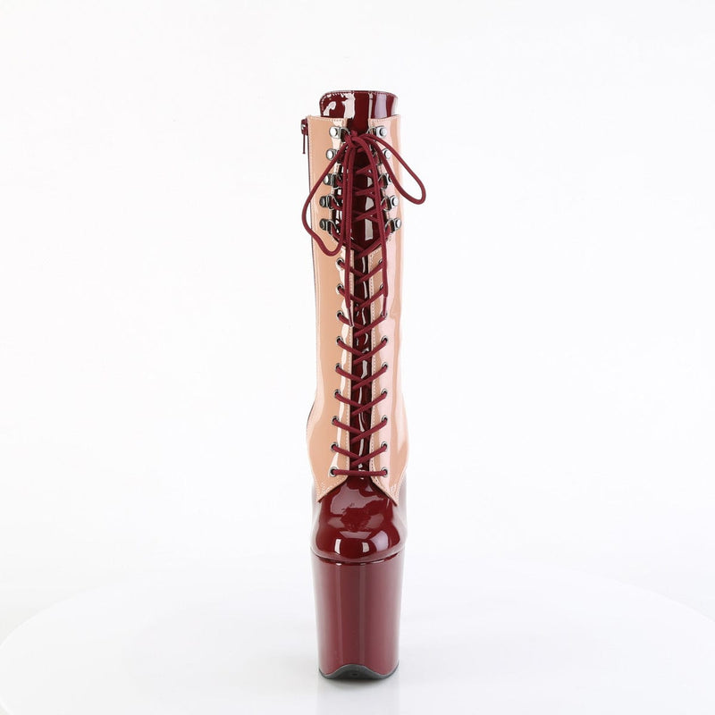 Pleaser FLAMINGO-1054DC Platform Mid-Calf Boot (Blush-Burgundy Patent/Blush Burgundy)