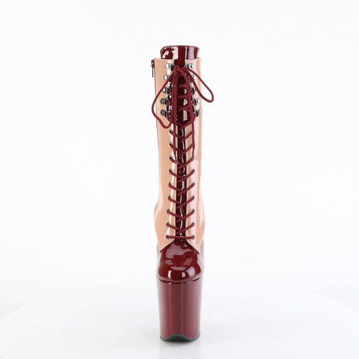 Pleaser FLAMINGO-1054DC Platform Mid-Calf Boot (Blush-Burgundy Patent/Blush Burgundy)