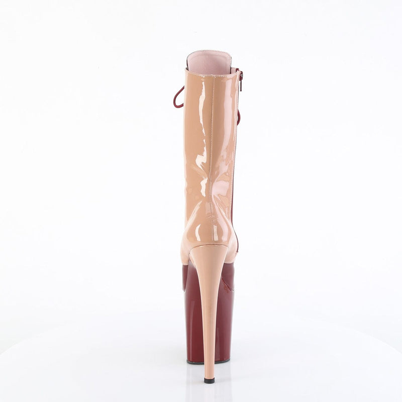 Pleaser FLAMINGO-1054DC Platform Mid-Calf Boot (Blush-Burgundy Patent/Blush Burgundy)