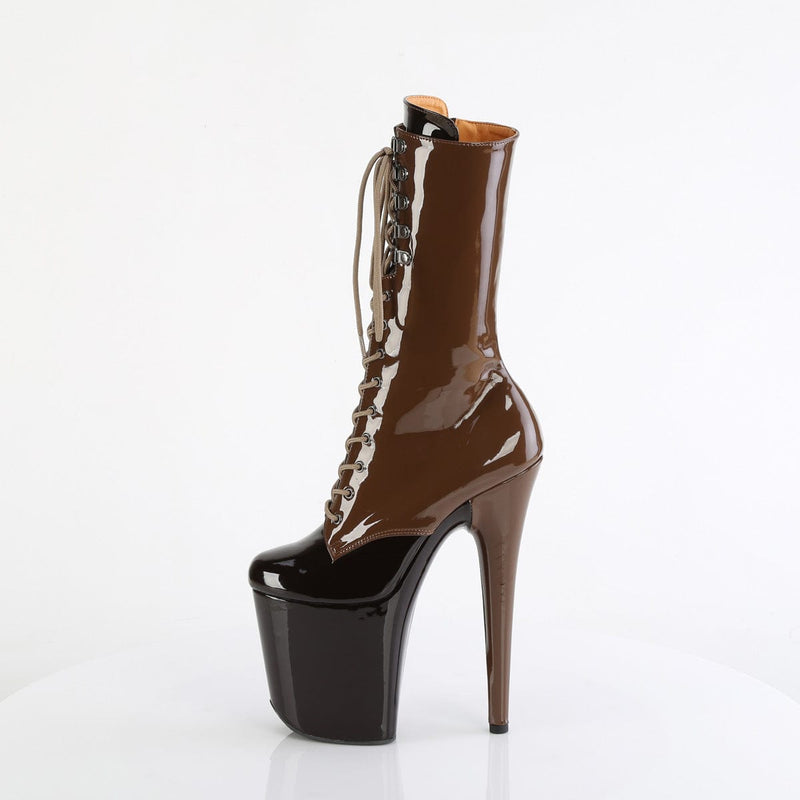 Pleaser FLAMINGO-1054DC Platform Mid-Calf Boot (Mocha-Coffee Patent/Mocha Coffee)