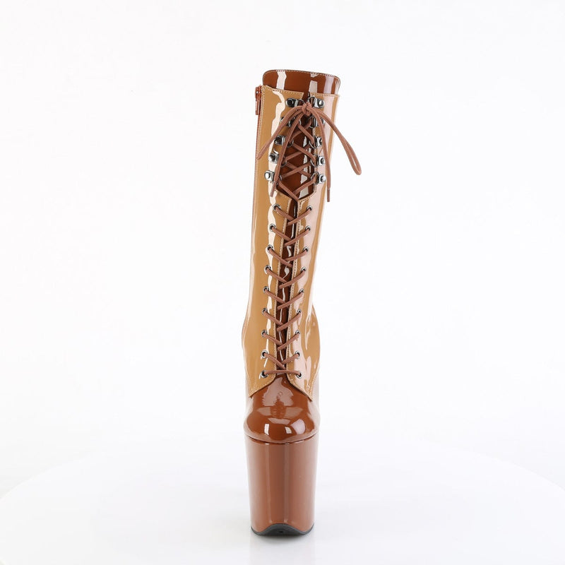 Pleaser FLAMINGO-1054DC Platform Mid-Calf Boot (Toffee-Caramel Patent/Toffee Caramel)