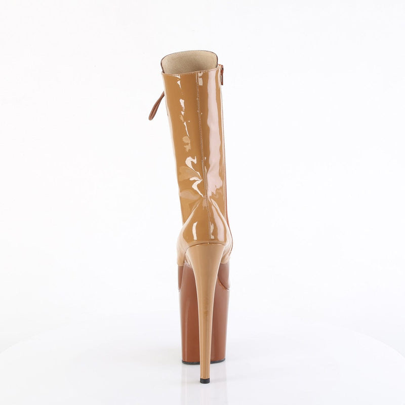 Pleaser FLAMINGO-1054DC Platform Mid-Calf Boot (Toffee-Caramel Patent/Toffee Caramel)