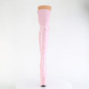 Pleaser FLAMINGO-3000 Platform Thigh High Boot (Baby Pink Stretch Patent/Baby Pink)