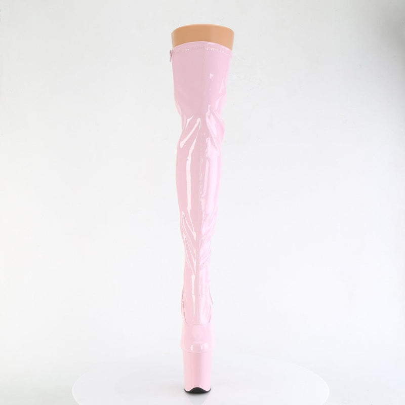 Pleaser FLAMINGO-3000 Platform Thigh High Boot (Baby Pink Stretch Patent/Baby Pink)