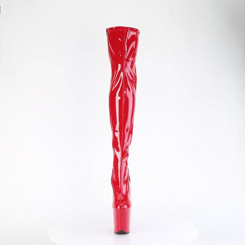 Pleaser FLAMINGO-3000 Platform Thigh High Boot (Red Stretch Patent/Red)