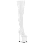 Pleaser FLAMINGO-3000 Platform Thigh High Boot (White Stretch Patent/White)
