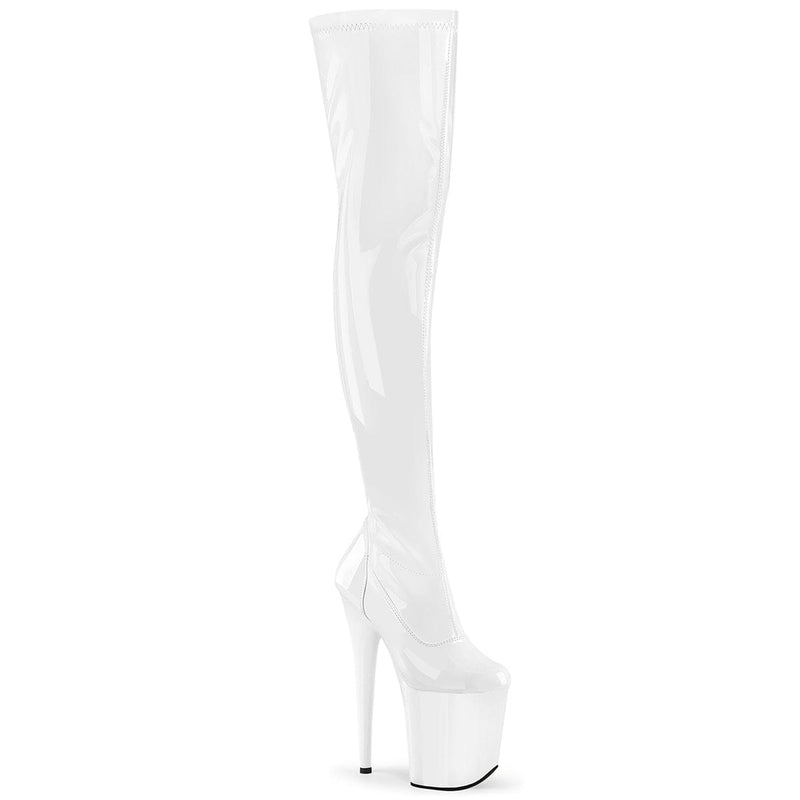 Pleaser FLAMINGO-3000 Platform Thigh High Boot (White Stretch Patent/White)