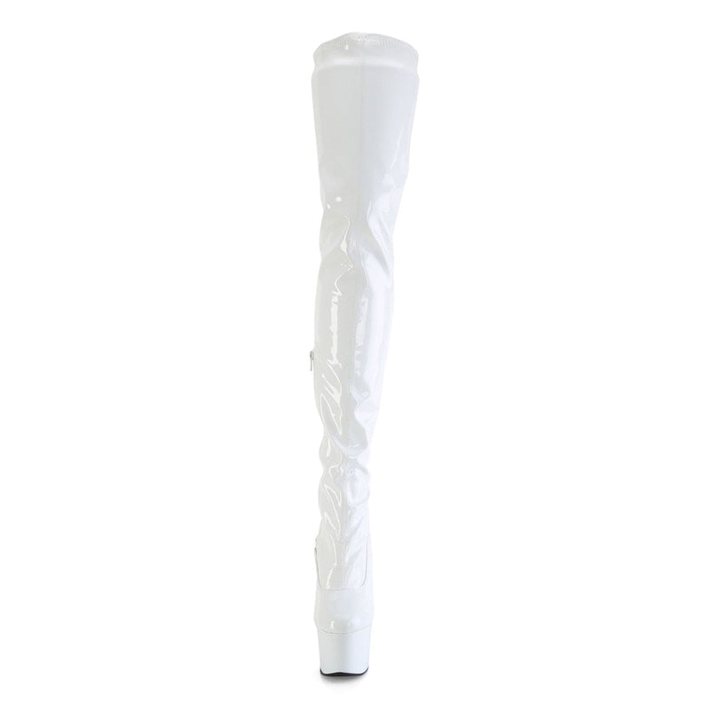 Pleaser FLAMINGO-3000 Platform Thigh High Boot (White Stretch Patent/White)