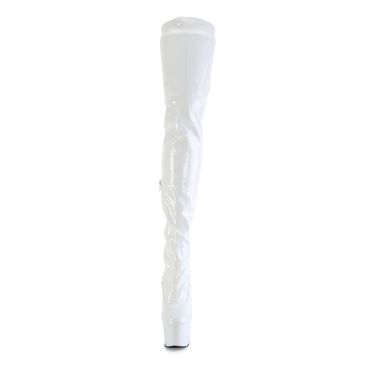 Pleaser FLAMINGO-3000 Platform Thigh High Boot (White Stretch Patent/White)