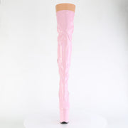 Pleaser FLAMINGO-3000HWR Platform Thigh High Boot (Baby Pink Stretch Holo/Baby Pink Holo)
