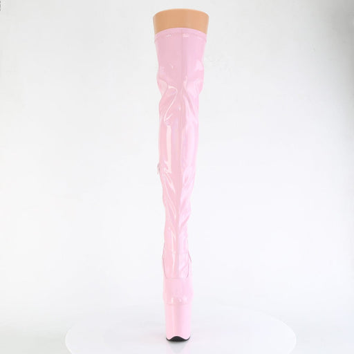 Pleaser FLAMINGO-3000HWR Platform Thigh High Boot (Baby Pink Stretch Holo/Baby Pink Holo)