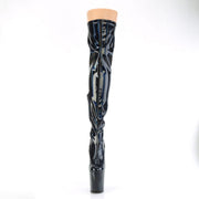 Pleaser FLAMINGO-3000HWR Platform Thigh High Boot (Black Stretch Holo/Black Holo)