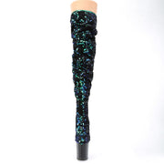 Pleaser FLAMINGO-3004 Platform Thigh High Boot (Green Iridescent Sequins/Black)