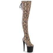 Pleaser FLAMINGO-3008SP-BT Platform Thigh High Boot (Tan-Brown Snake Print/Black Matte)