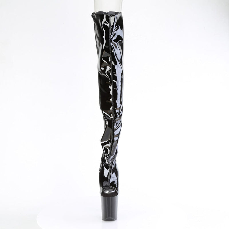 Pleaser FLAMINGO-3017 Platform Thigh High Boot (Black Stretch Patent/Black)