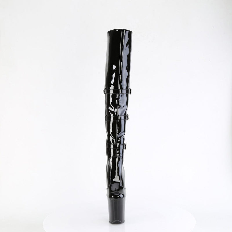 Pleaser FLAMINGO-3018 Platform Knee High Boot (Black Stretch Patent/Black)