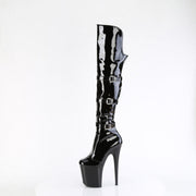 Pleaser FLAMINGO-3018 Platform Knee High Boot (Black Stretch Patent/Black)