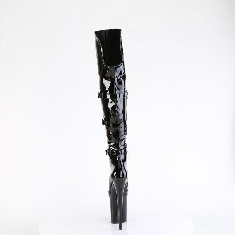 Pleaser FLAMINGO-3018 Platform Knee High Boot (Black Stretch Patent/Black)