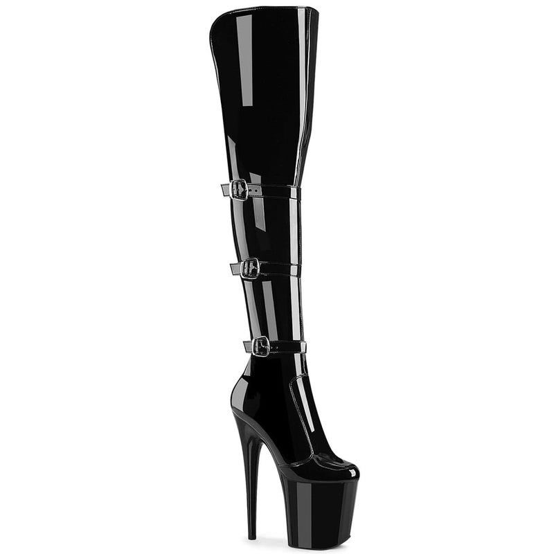 Pleaser FLAMINGO-3018 Platform Knee High Boot (Black Stretch Patent/Black)