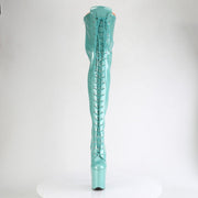 Pleaser FLAMINGO-3020GP Platform Thigh High Boot (Aqua Glitter Patent/M)