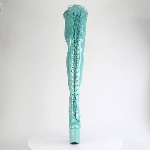 Pleaser FLAMINGO-3020GP Platform Thigh High Boot (Aqua Glitter Patent/M)