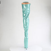 Pleaser FLAMINGO-3020GP Platform Thigh High Boot (Aqua Glitter Patent/M)