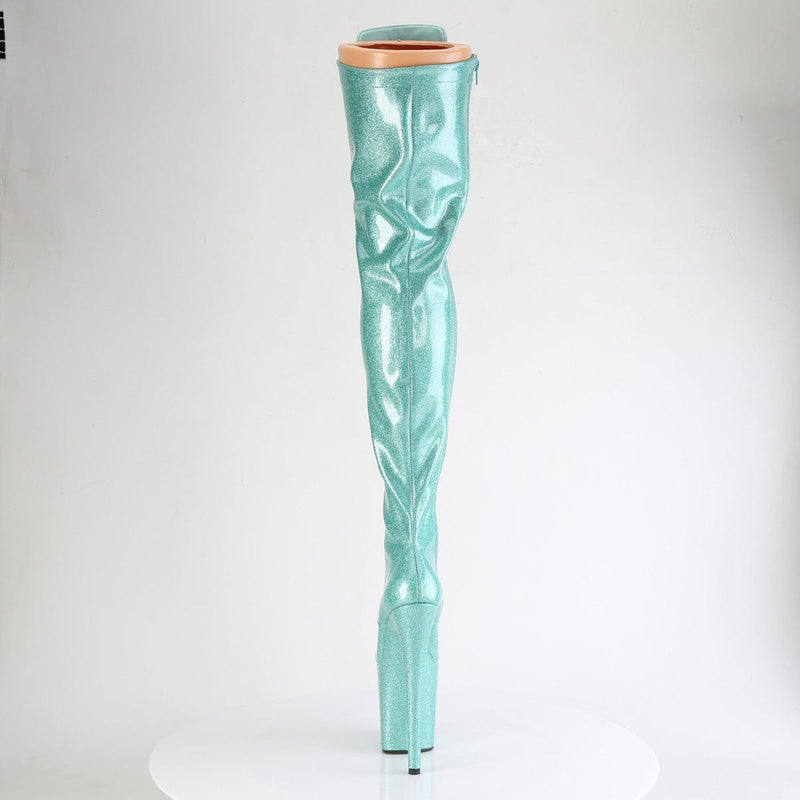 Pleaser FLAMINGO-3020GP Platform Thigh High Boot (Aqua Glitter Patent/M)