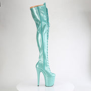 Pleaser FLAMINGO-3020GP Platform Thigh High Boot (Aqua Glitter Patent/M)