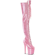 Pleaser FLAMINGO-3020GP Platform Thigh High Boot (Baby Pink Glitter Patent/M)