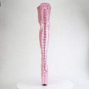 Pleaser FLAMINGO-3020GP Platform Thigh High Boot (Baby Pink Glitter Patent/M)
