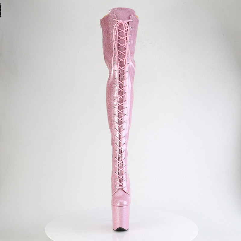 Pleaser FLAMINGO-3020GP Platform Thigh High Boot (Baby Pink Glitter Patent/M)