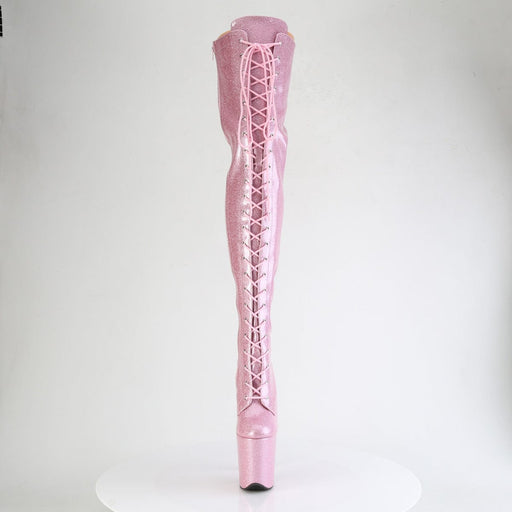 Pleaser FLAMINGO-3020GP Platform Thigh High Boot (Baby Pink Glitter Patent/M)