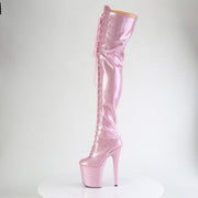 Pleaser FLAMINGO-3020GP Platform Thigh High Boot (Baby Pink Glitter Patent/M)