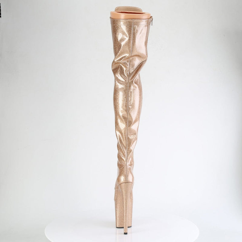 Pleaser FLAMINGO-3020GP Platform Thigh High Boot (Gold Glitter Patent/M)