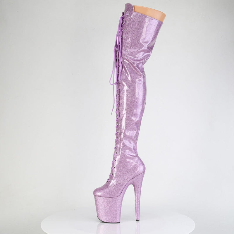 Pleaser FLAMINGO-3020GP Platform Thigh High Boot (Lilac Glitter Patent/M)