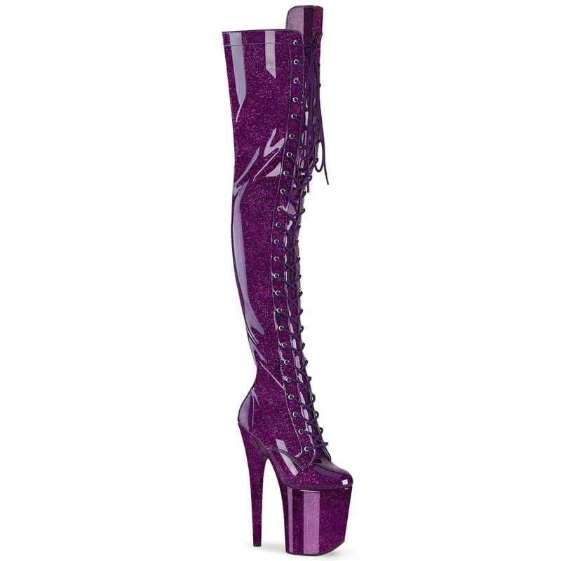 Pleaser FLAMINGO-3020GP Platform Thigh High Boot (Purple Glitter Patent/M)
