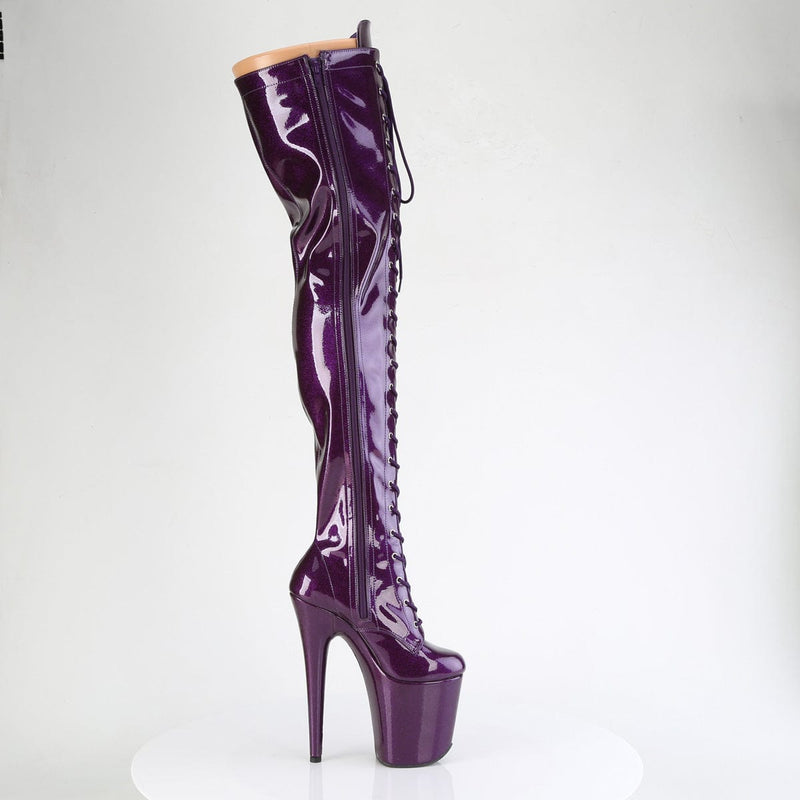 Pleaser FLAMINGO-3020GP Platform Thigh High Boot (Purple Glitter Patent/M)
