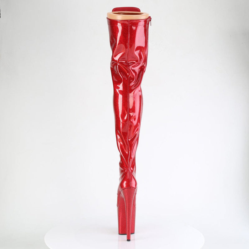 Pleaser FLAMINGO-3020GP Platform Thigh High Boot (Red Glitter Patent/M)