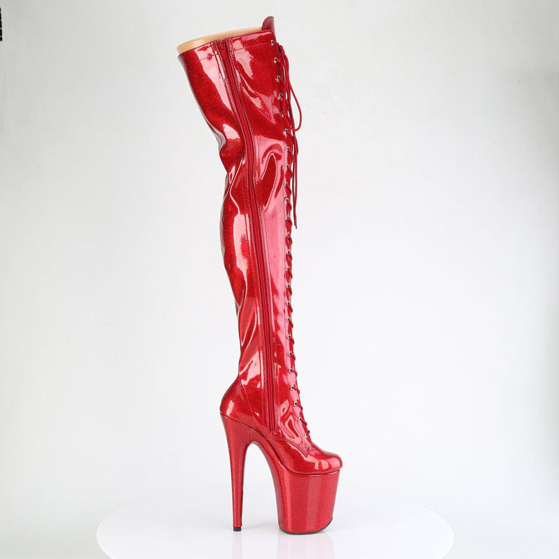 Pleaser FLAMINGO-3020GP Platform Thigh High Boot (Red Glitter Patent/M)