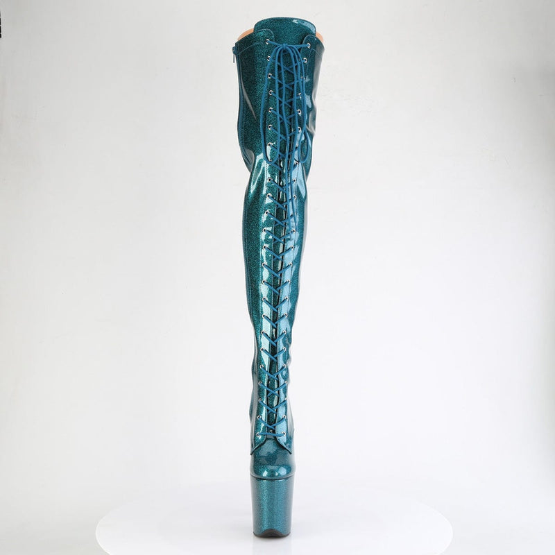 Pleaser FLAMINGO-3020GP Platform Thigh High Boot (Teal Glitter Patent/M)