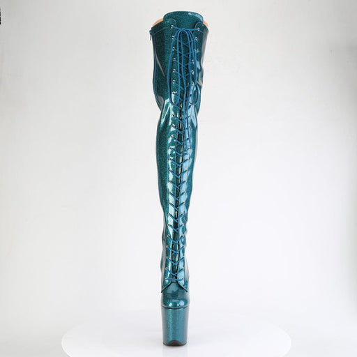 Pleaser FLAMINGO-3020GP Platform Thigh High Boot (Teal Glitter Patent/M)