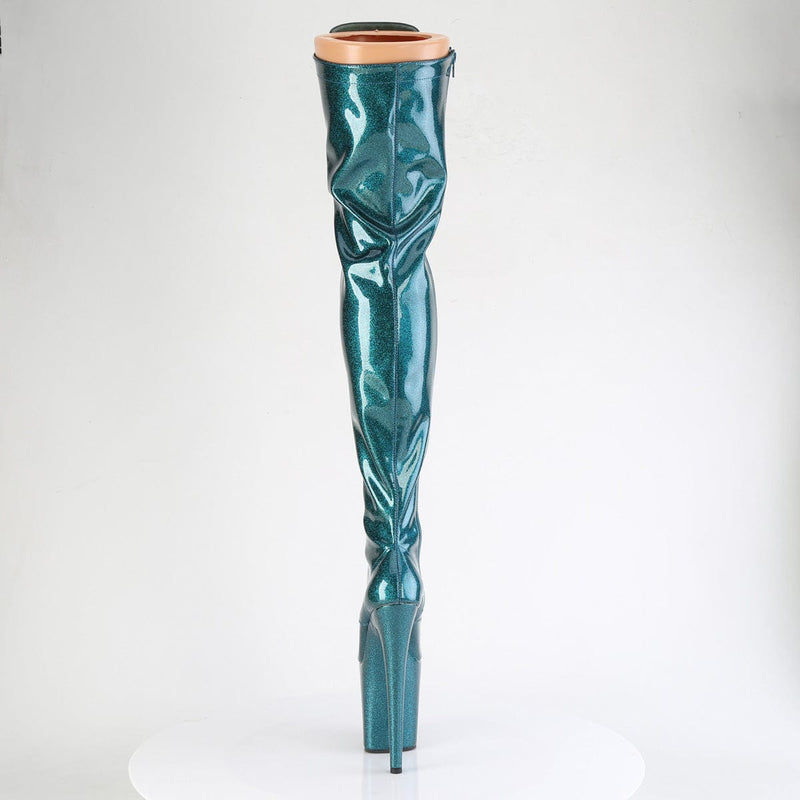 Pleaser FLAMINGO-3020GP Platform Thigh High Boot (Teal Glitter Patent/M)