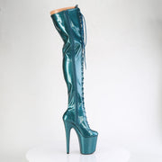 Pleaser FLAMINGO-3020GP Platform Thigh High Boot (Teal Glitter Patent/M)