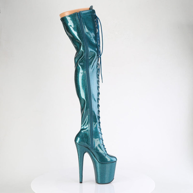 Pleaser FLAMINGO-3020GP Platform Thigh High Boot (Teal Glitter Patent/M)