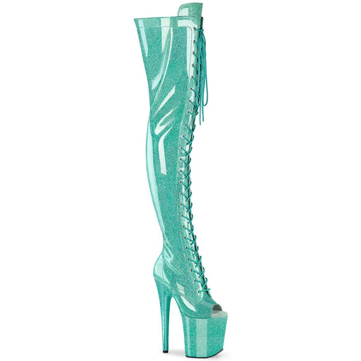 Pleaser FLAMINGO-3021GP Platform Thigh High Boot (Aqua Glitter Patent/M)