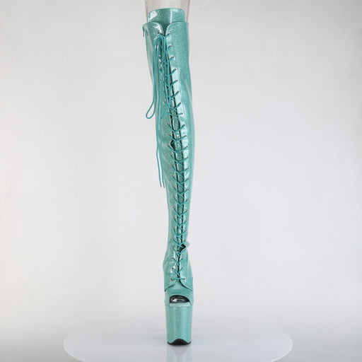 Pleaser FLAMINGO-3021GP Platform Thigh High Boot (Aqua Glitter Patent/M)